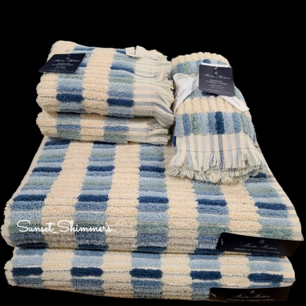 6pc BROOKS BROTHERS Mosaic Tile THICK PLUSH TURKISH Towel Set New